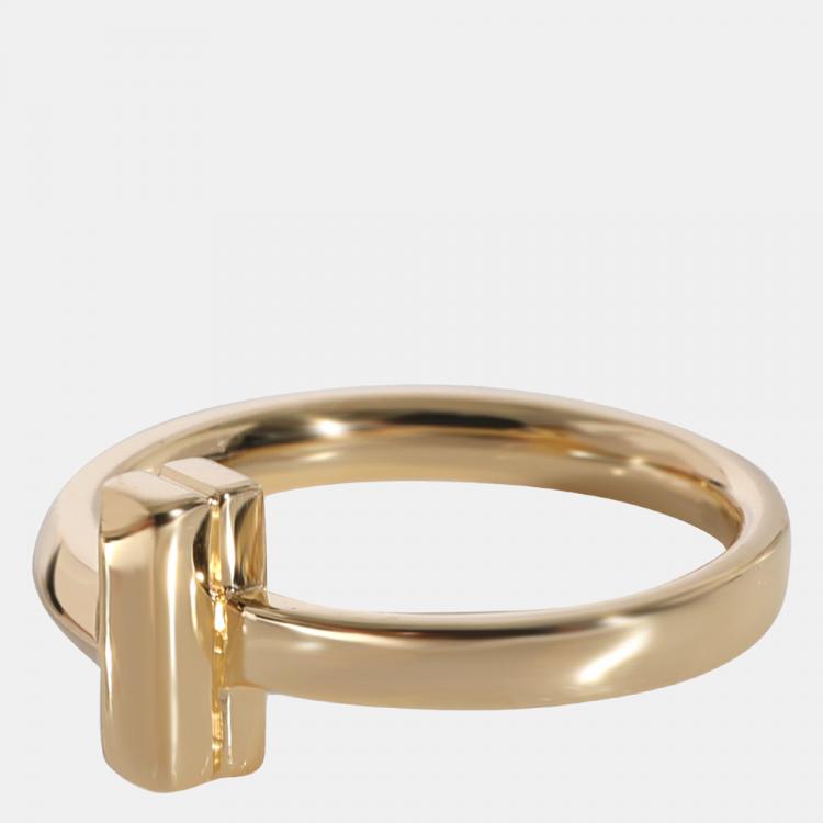 Pre Owned Tiffany & Co. Tiffany T Fashion Ring in 18k Yellow Gold Ring Size 2.25