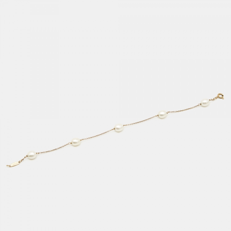 Pre Owned Tiffany & Co. Elsa Peretti Cultured Pearls 18k Yellow Gold Bracelet