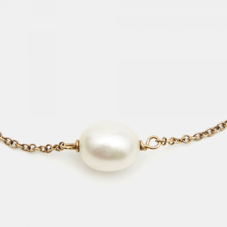 Pre Owned Tiffany & Co. Elsa Peretti Cultured Pearls 18k Yellow Gold Bracelet