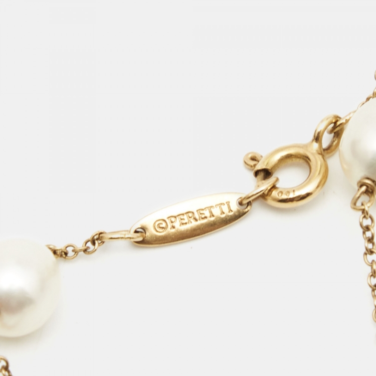 Pre Owned Tiffany & Co. Elsa Peretti Cultured Pearls 18k Yellow Gold Bracelet