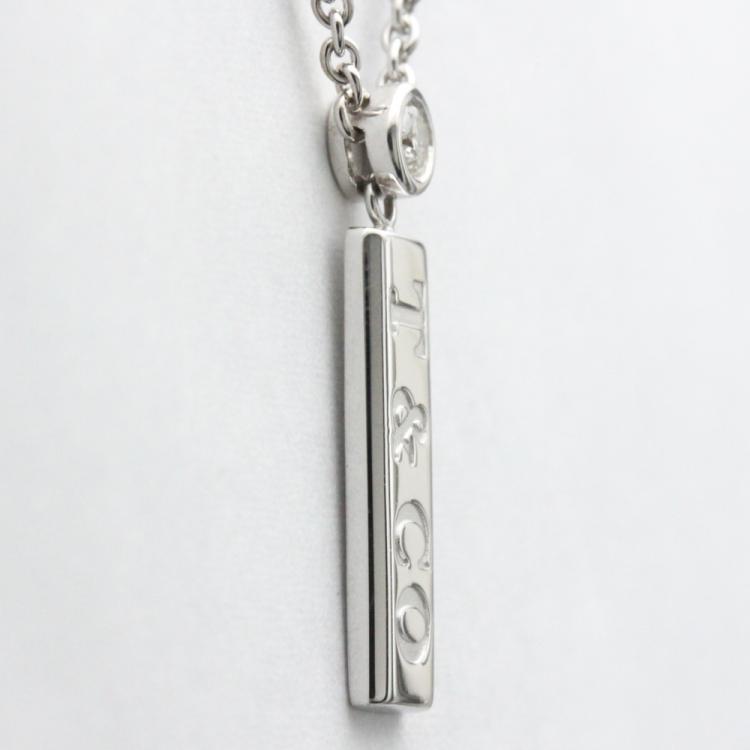 Pre Owned Tiffany & Co. Tiffany Bar 18K White Gold Diamond Necklace