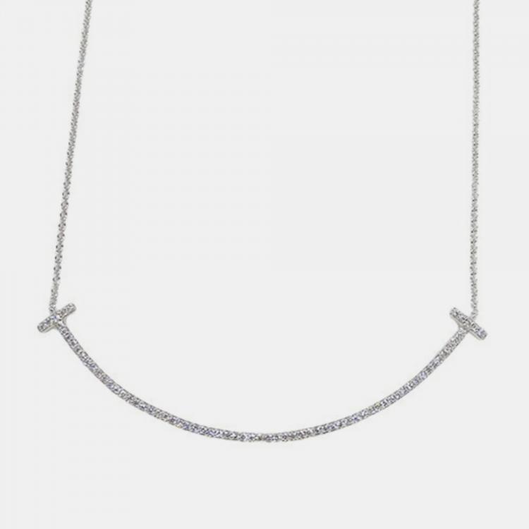 Tiffany & Co. T Smile Large 18k White Gold Diamond Necklace Tiffany 