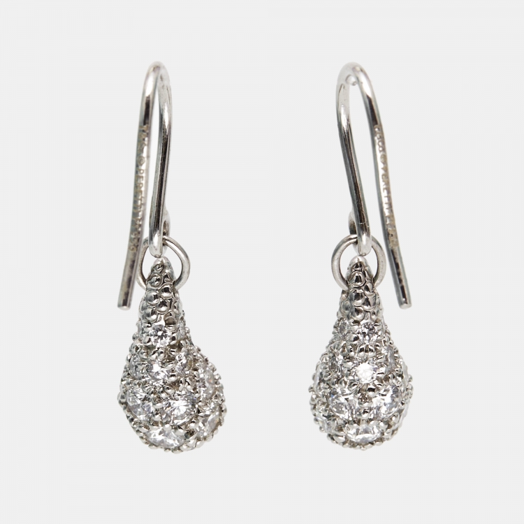 مملوكة مسبقًا Tiffany & Co. Elsa Peretti  Teardrop Diamond Platinum Drop Earrings