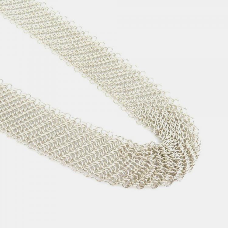 Elsa Peretti™ Mesh tie necklace in sterling silver with freshwater pearls.  | Tiffany & Co.