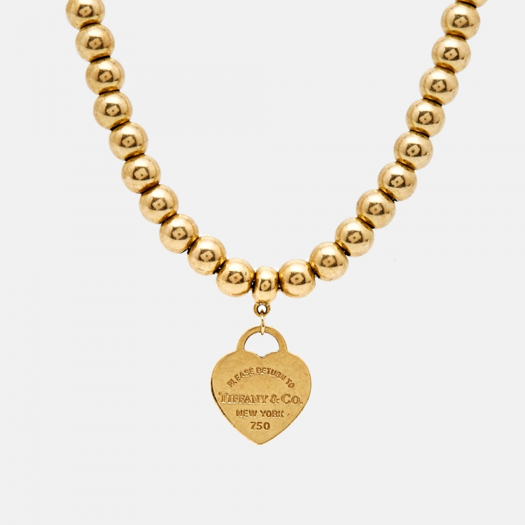 Pre Owned Tiffany & Co. Return To Tiffany Love Heart Tag 18k Yellow Gold Beaded Bracelet 