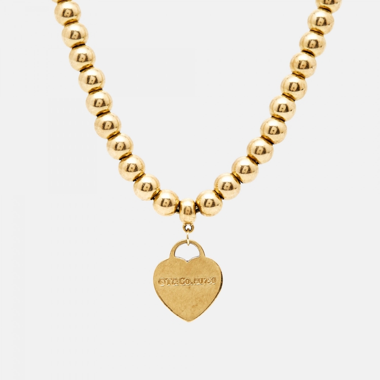 Pre Owned Tiffany & Co. Return To Tiffany Love Heart Tag 18k Yellow Gold Beaded Bracelet 