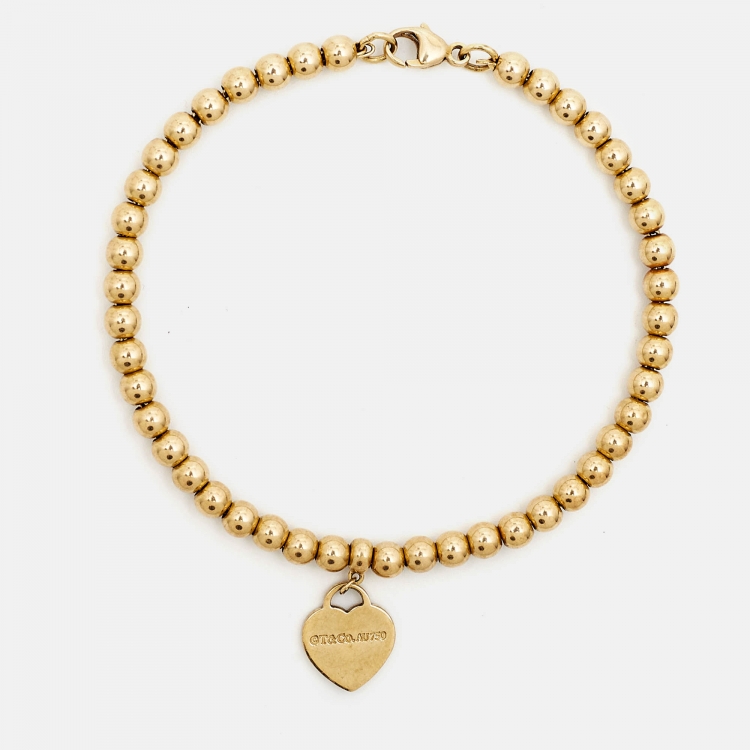 Pre Owned Tiffany & Co. Return To Tiffany Love Heart Tag 18k Yellow Gold Beaded Bracelet 