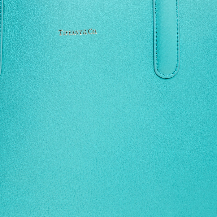 Pre Owned Tiffany & Co Aqua Green Leather Shopper Tote