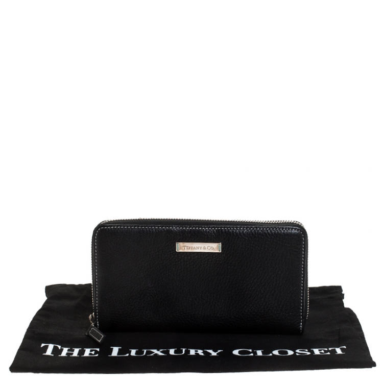 Pre Owned Tiffany & Co. Black Leather Zip Around Continental Wallet