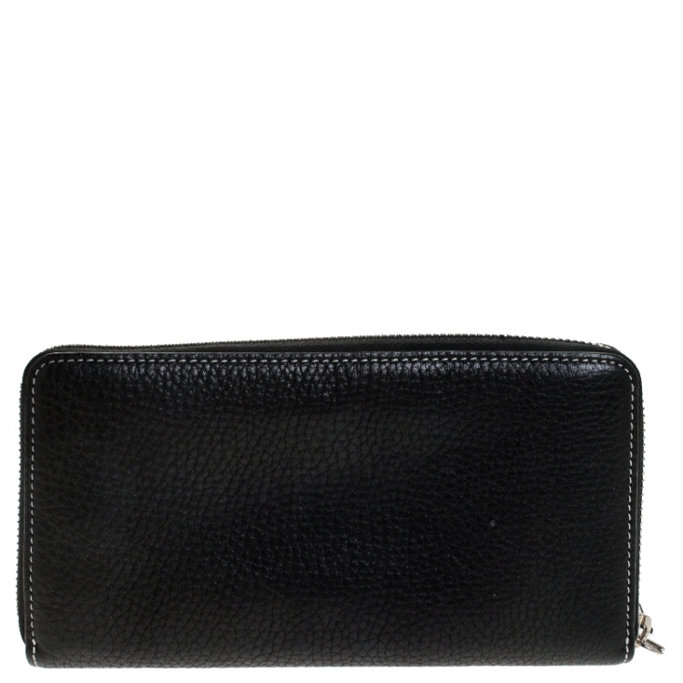 Pre Owned Tiffany & Co. Black Leather Zip Around Continental Wallet