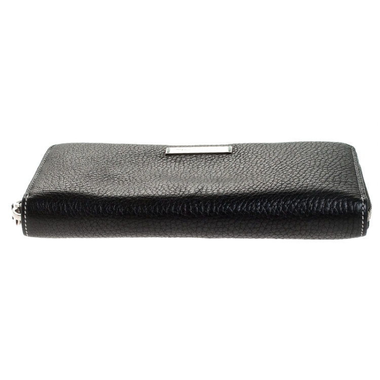 Pre Owned Tiffany & Co. Black Leather Zip Around Continental Wallet