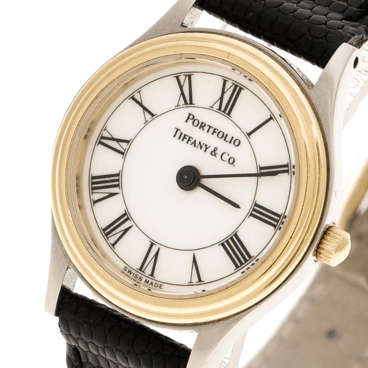 Pre Owned Tiffany & Co. White Gold Tone Stainless Steel  Portfolio Women's Wristwatch 24 mm