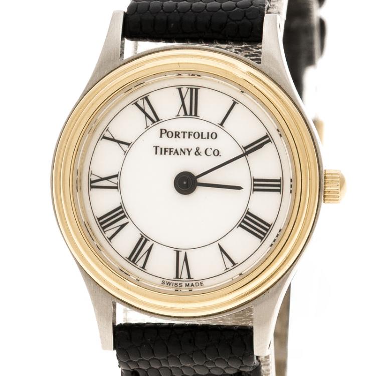 Pre Owned Tiffany & Co. White Gold Tone Stainless Steel  Portfolio Women's Wristwatch 24 mm