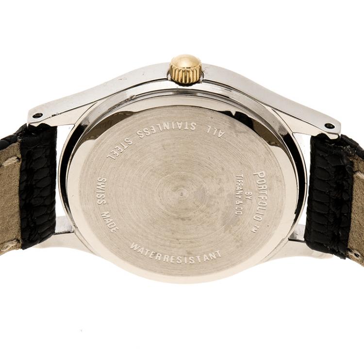 Pre Owned Tiffany & Co. White Gold Tone Stainless Steel  Portfolio Women's Wristwatch 24 mm