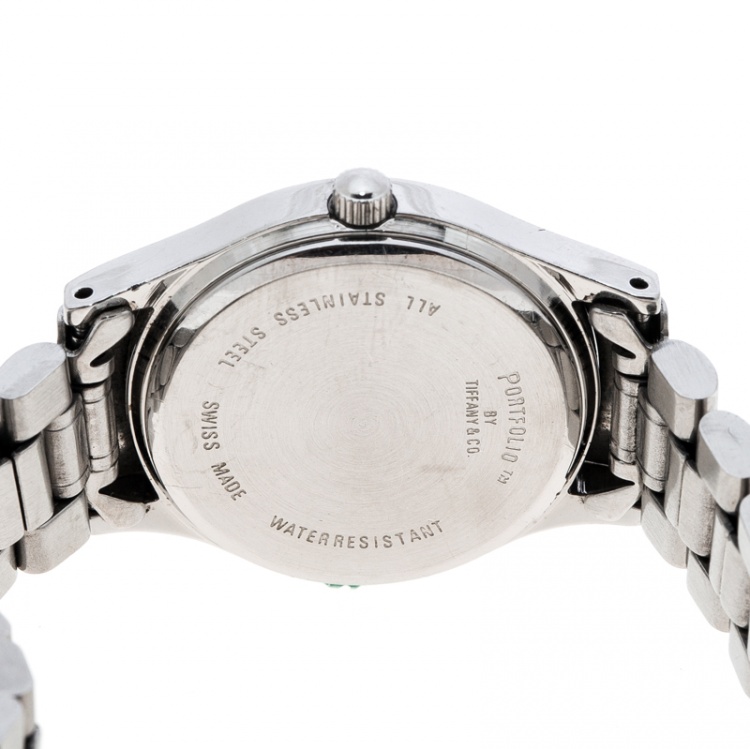 Pre Owned Tiffany & Co. White Stainless Steel Portfolio Women's Wristwatch 24 mm