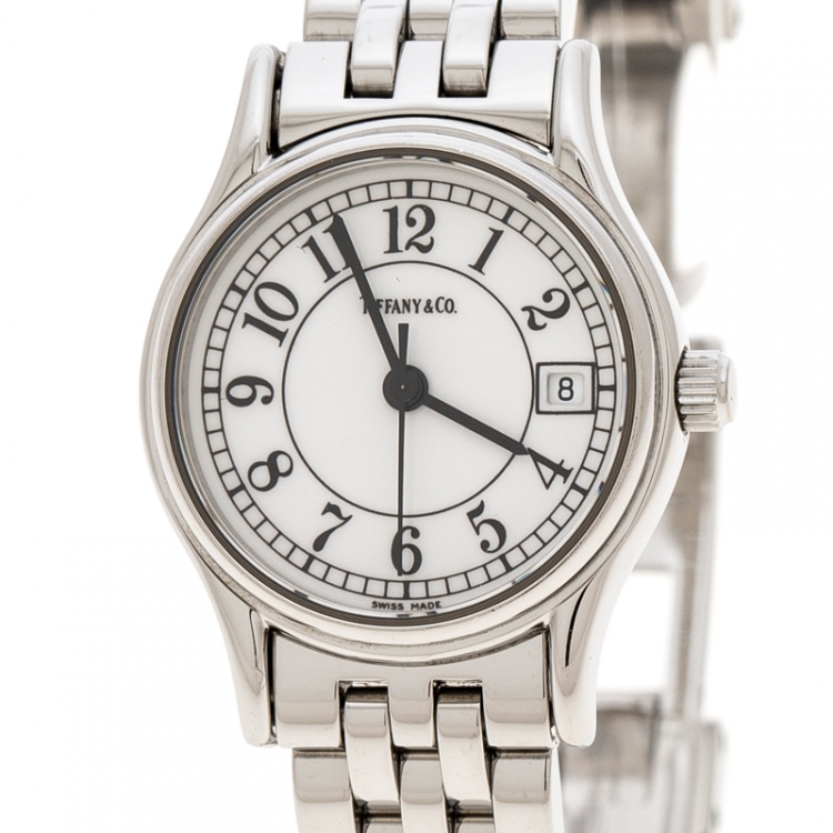 Pre Owned Tiffany & Co. White Stainless Steel Portfolio Women's Wristwatch 24 mm