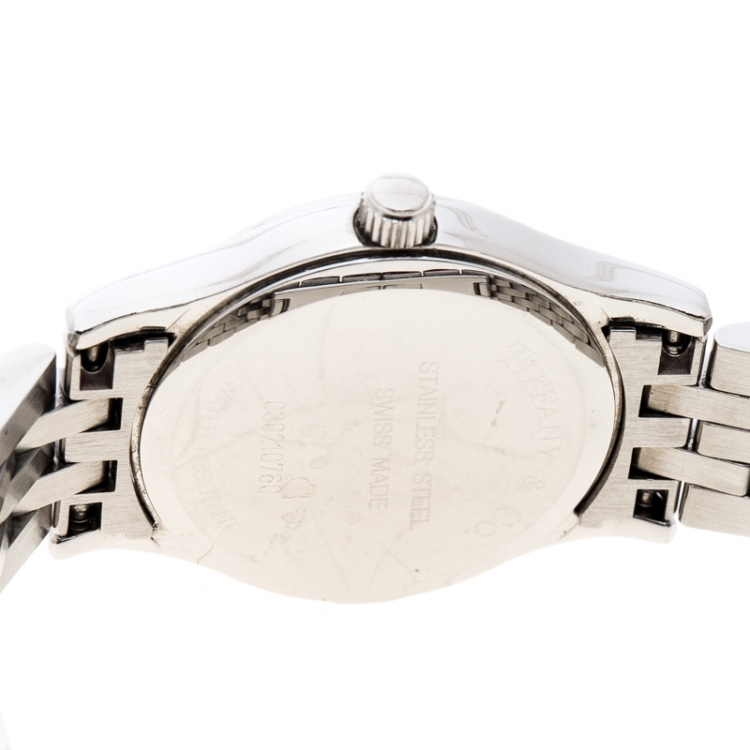 Pre Owned Tiffany & Co. White Stainless Steel Portfolio Women's Wristwatch 24 mm