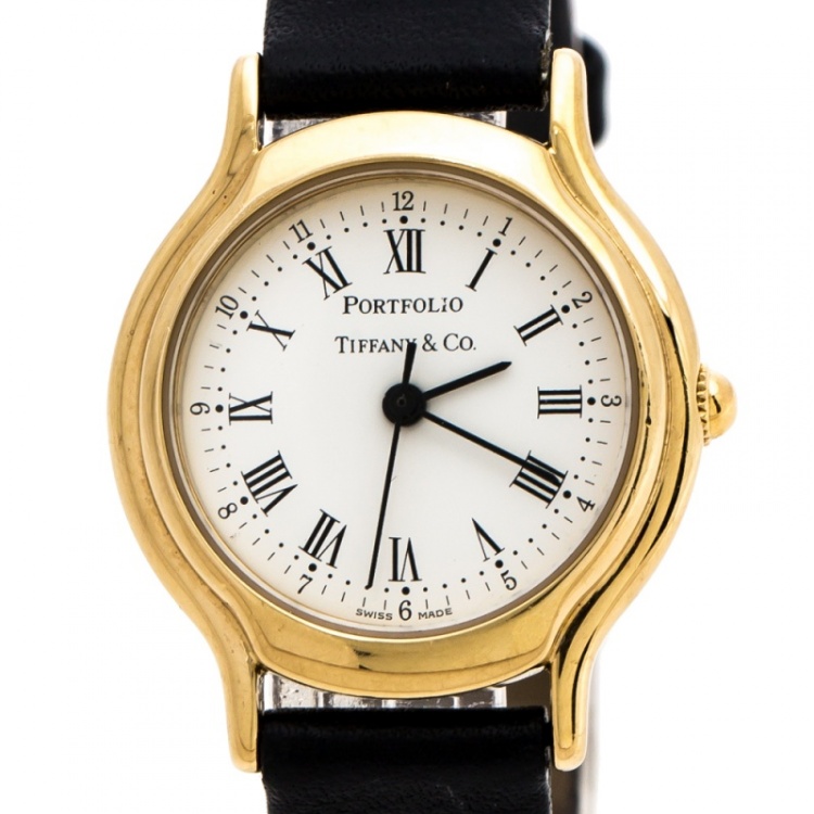 Pre Owned Tiffany & Co. White Gold Plated Portfolio Women's Wristwatch 25 mm