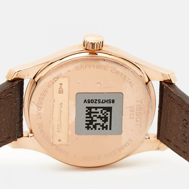 Pre Owned Tissot White Rose Gold Plated Stainless Steel Embossed Leather Tradition 5.5 T063.009.36.018.00 Women's Wriswatch 25 mm