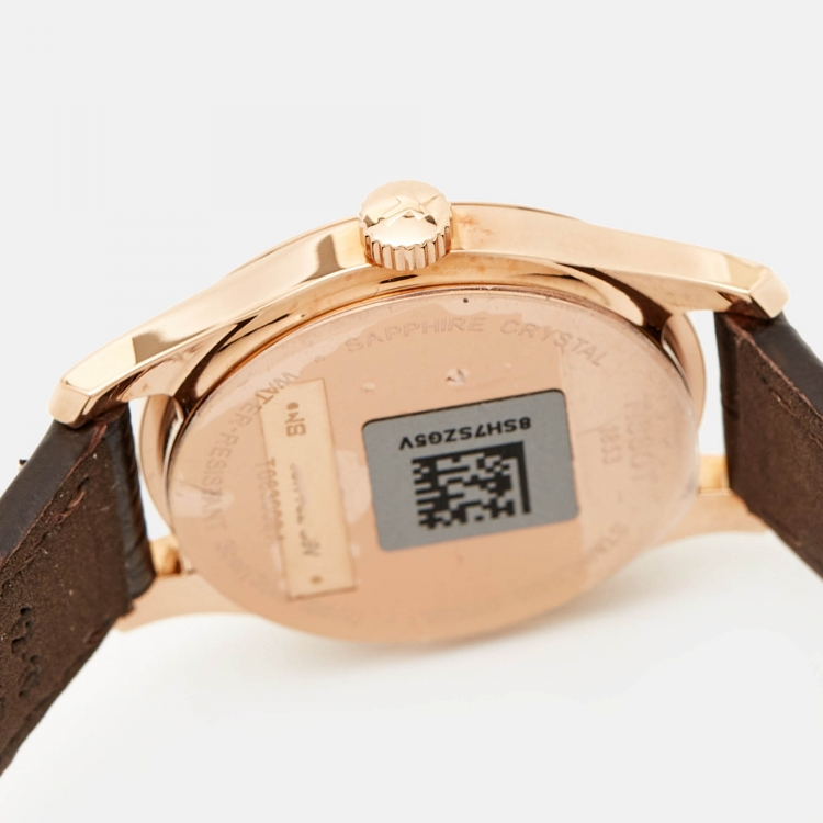 Pre Owned Tissot White Rose Gold Plated Stainless Steel Embossed Leather Tradition 5.5 T063.009.36.018.00 Women's Wriswatch 25 mm