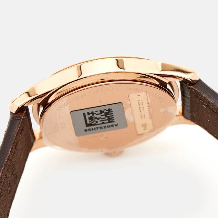 Pre Owned Tissot White Rose Gold Plated Stainless Steel Embossed Leather Tradition 5.5 T063.009.36.018.00 Women's Wriswatch 25 mm