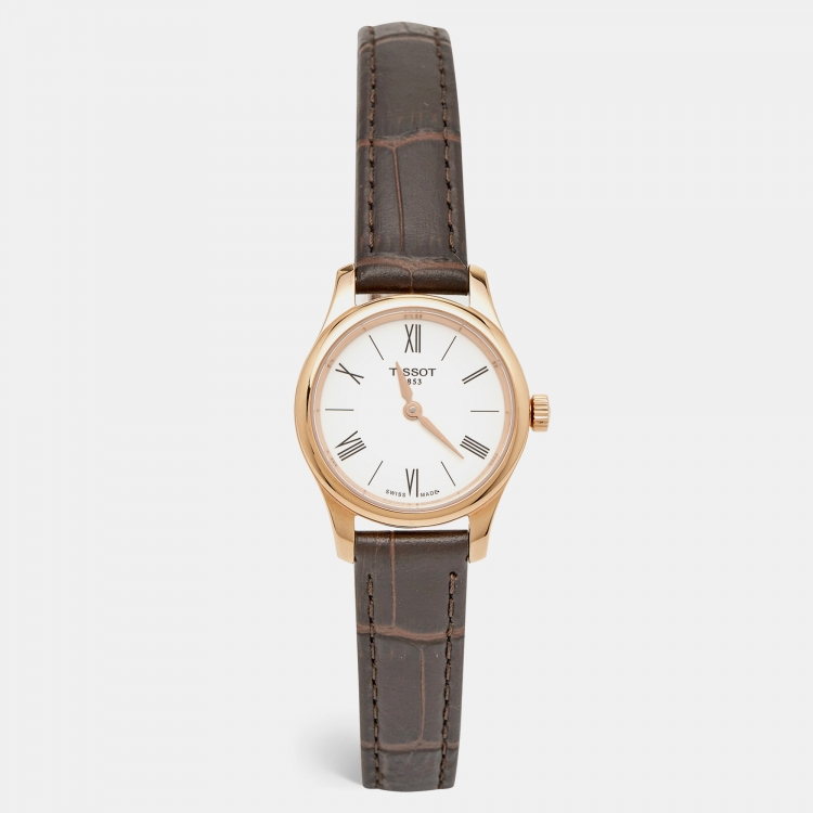 Pre Owned Tissot White Rose Gold Plated Stainless Steel Embossed Leather Tradition 5.5 T063.009.36.018.00 Women's Wriswatch 25 mm