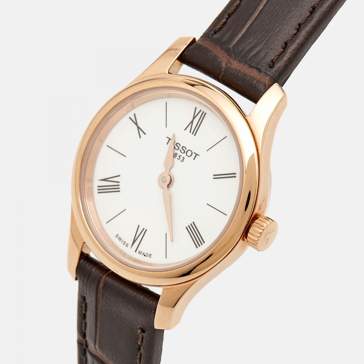 Pre Owned Tissot White Rose Gold Plated Stainless Steel Embossed Leather Tradition 5.5 T063.009.36.018.00 Women's Wriswatch 25 mm