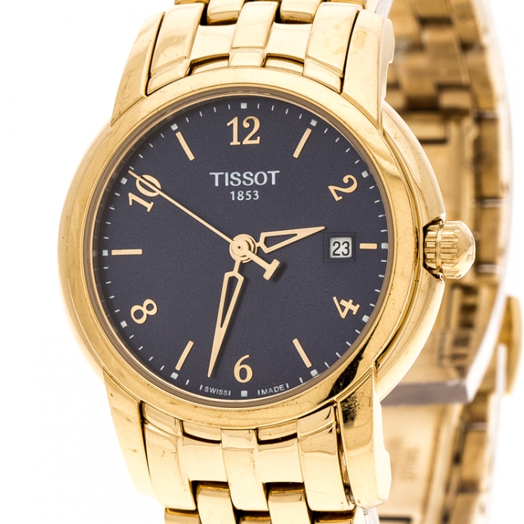 Pre Owned Tissot Blue Yellow Gold Plated Stainless Steel Ballade III Women's Wristwatch 28 mm