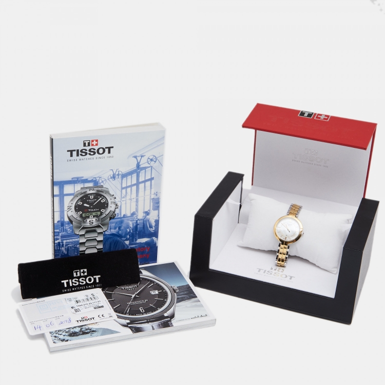 Pre Owned Tissot Mother of Pearl Two Tone Stainless Steel Flamingo T094210.22 Women's Wristwatch 30 mm 