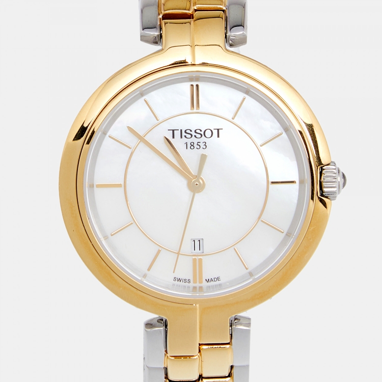 Pre Owned Tissot Mother of Pearl Two Tone Stainless Steel Flamingo T094210.22 Women's Wristwatch 30 mm 