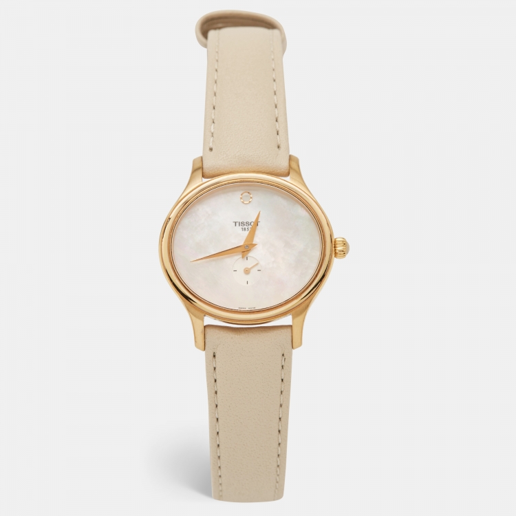Pre Owned Tissot Mother of Pearl Rose Gold Plated Stainless Steel Leather Bella Ora T103.310.36.111.00 Women's Wristwatch 32 mm