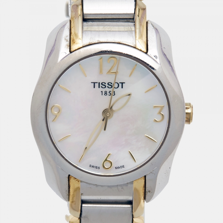 Pre Owned Tissot Mother of Pearl Two Tone Stainless Steel T-Wave T023210A Women's Wristwatch 28 mm