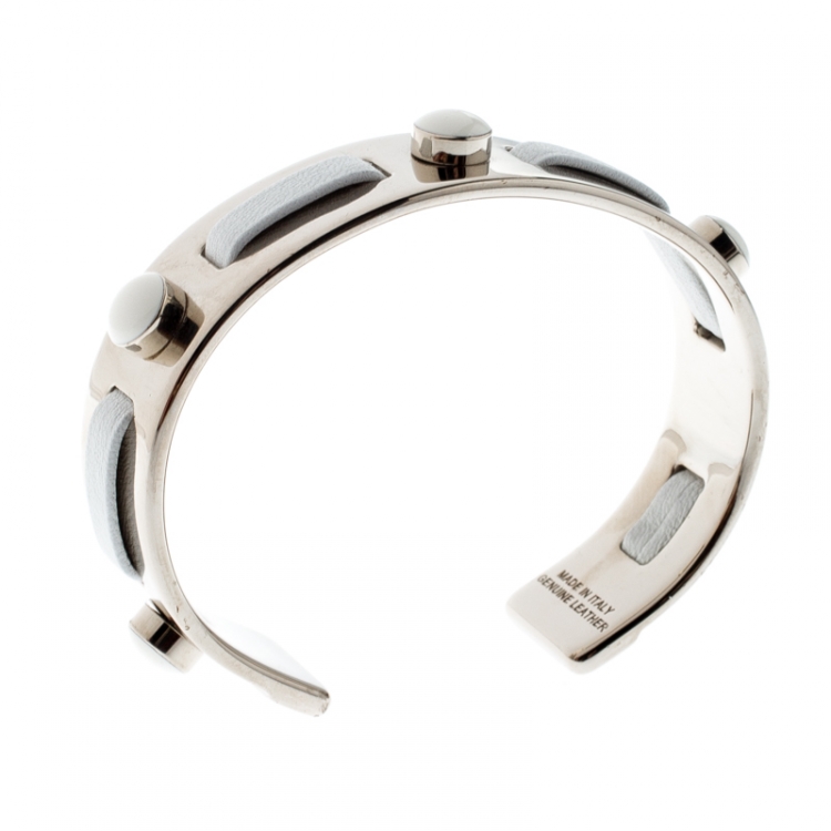 Pre Owned Tod's White Leather Gold Tone Open Cuff Bracelet