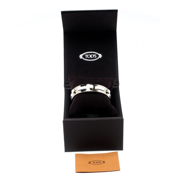 Pre Owned Tod's White Leather Gold Tone Open Cuff Bracelet