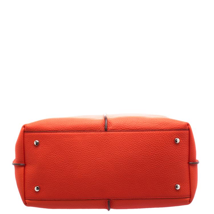 Pre Owned Tod's Neon Orange Leather Medium Joy Tote
