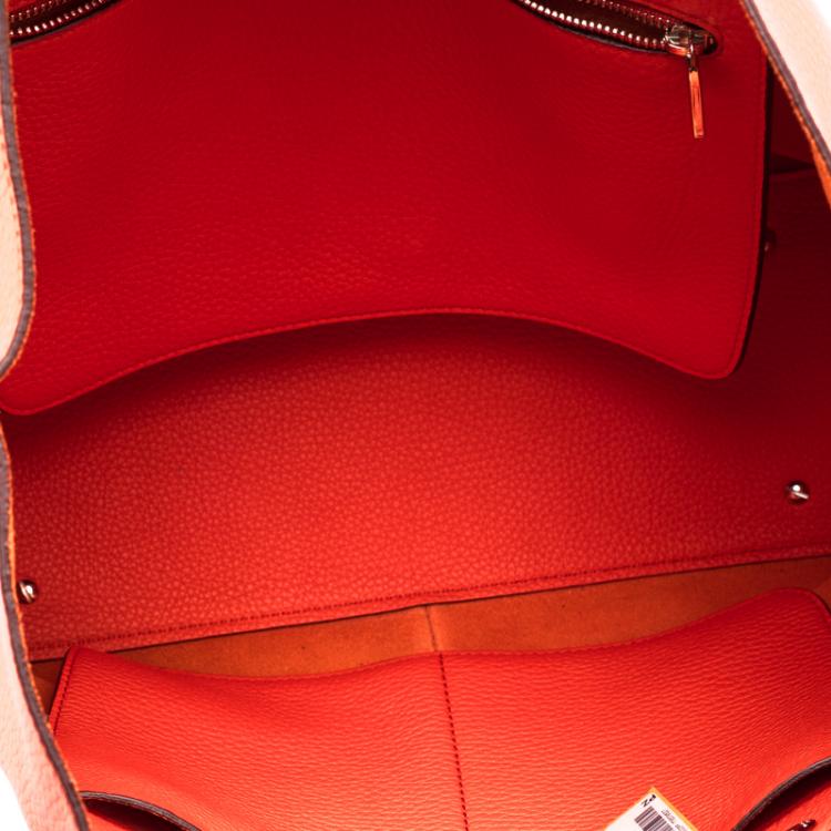 Pre Owned Tod's Neon Orange Leather Medium Joy Tote