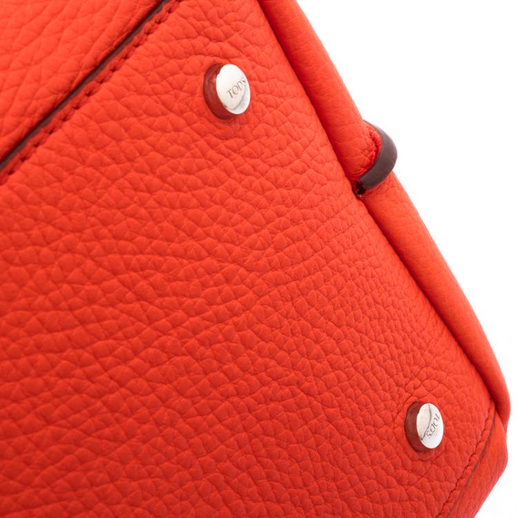 Pre Owned Tod's Neon Orange Leather Medium Joy Tote