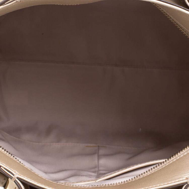 Pre Owned Tod's Metallic Beige Leather Small Studded Flower Tote