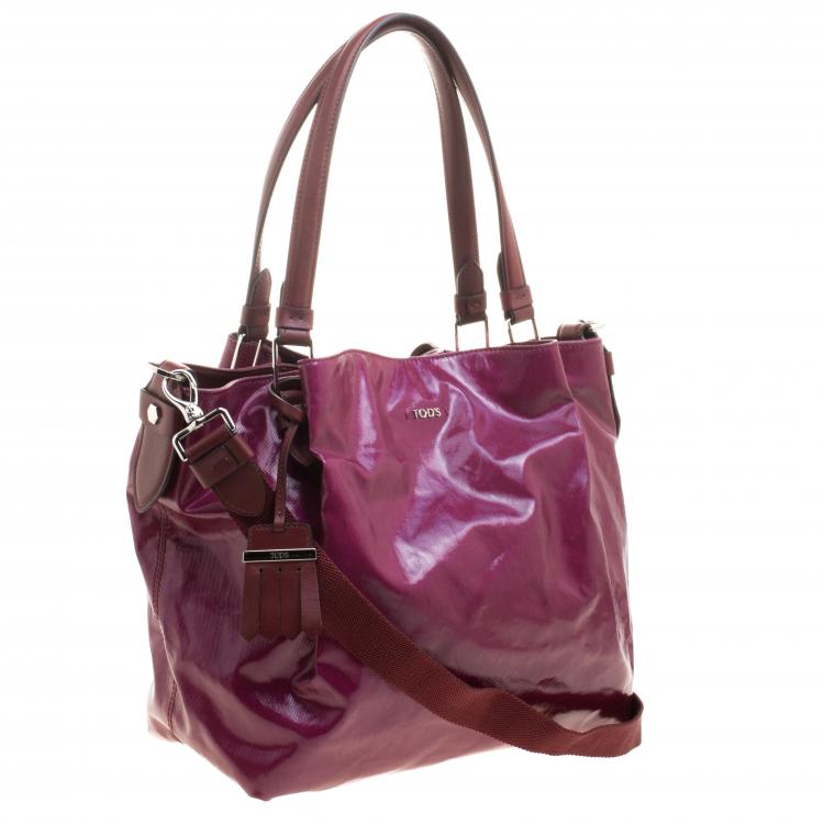 Pre Owned Tod's Burgundy Coated Canvas Medium Flower Tote