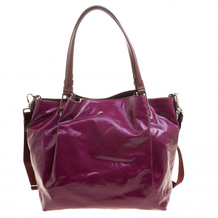 Pre Owned Tod's Burgundy Coated Canvas Medium Flower Tote