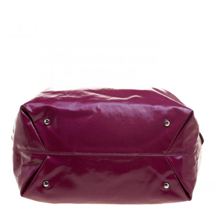 Pre Owned Tod's Burgundy Coated Canvas Medium Flower Tote