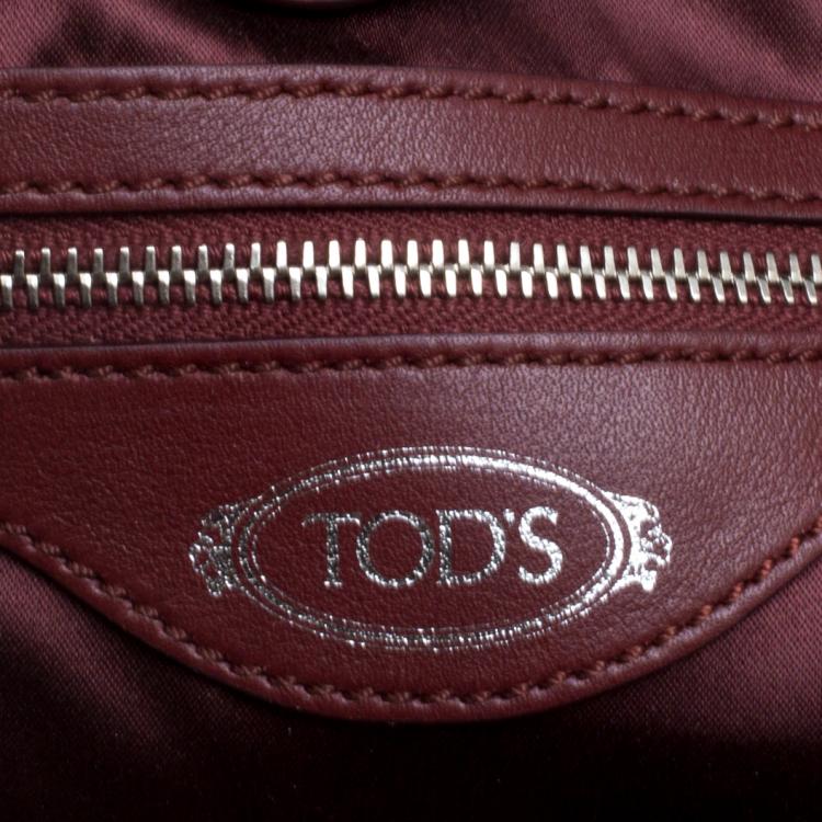 Pre Owned Tod's Burgundy Coated Canvas Medium Flower Tote