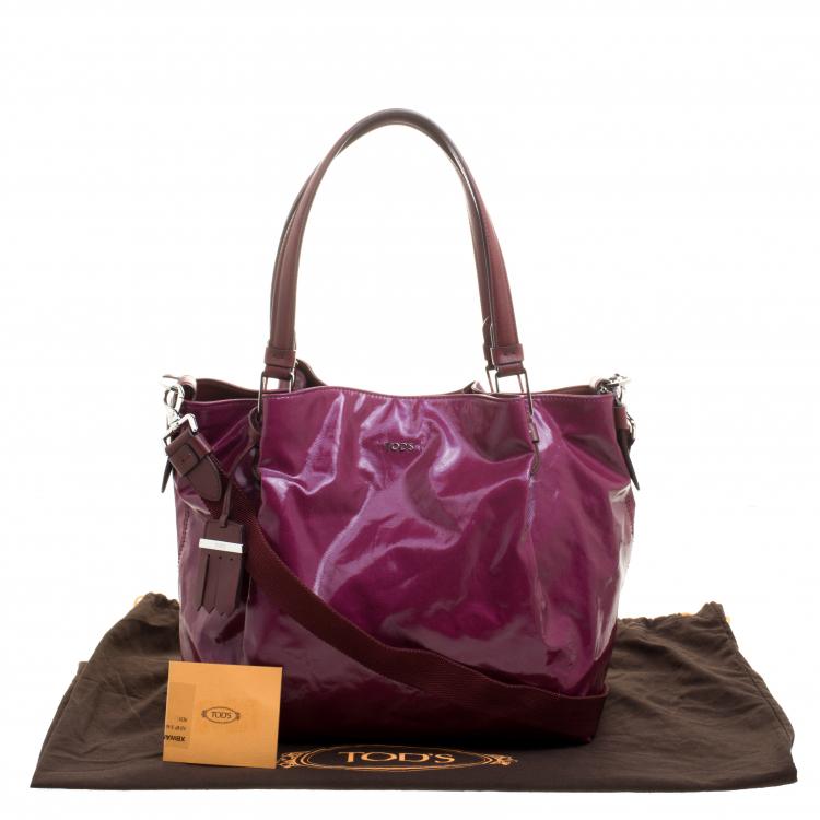 Pre Owned Tod's Burgundy Coated Canvas Medium Flower Tote
