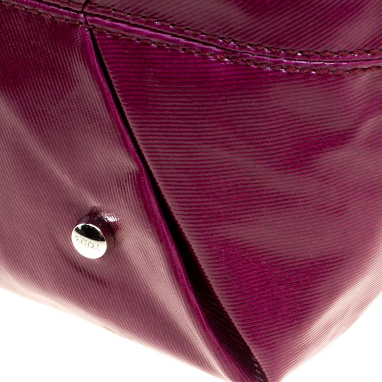 Pre Owned Tod's Burgundy Coated Canvas Medium Flower Tote