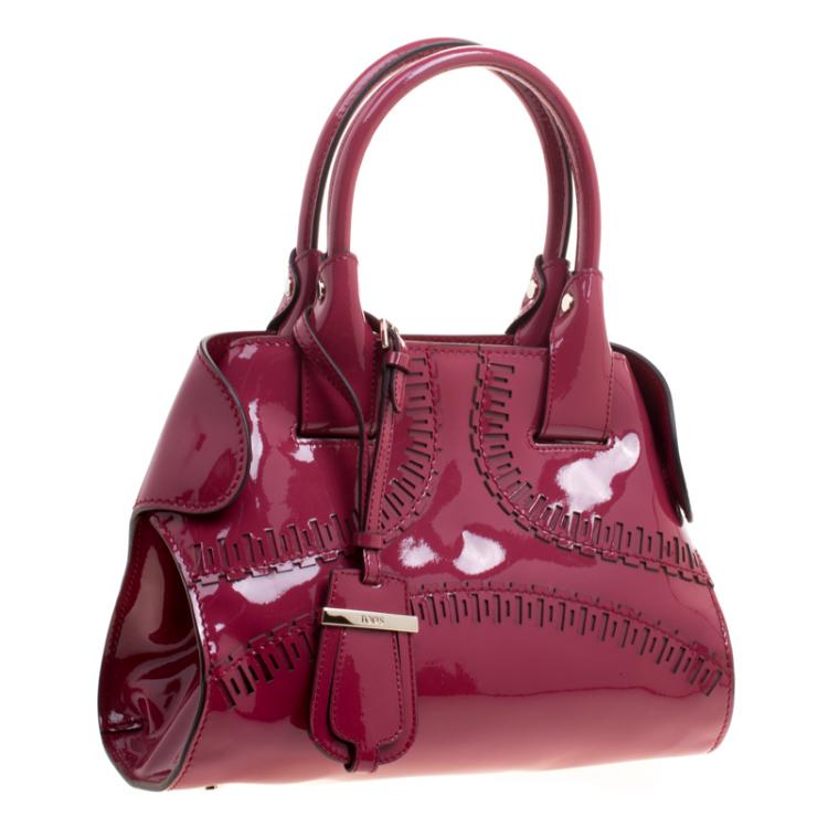 Pre Owned Tod's Magenta Patent Leather Mini Cape Tote