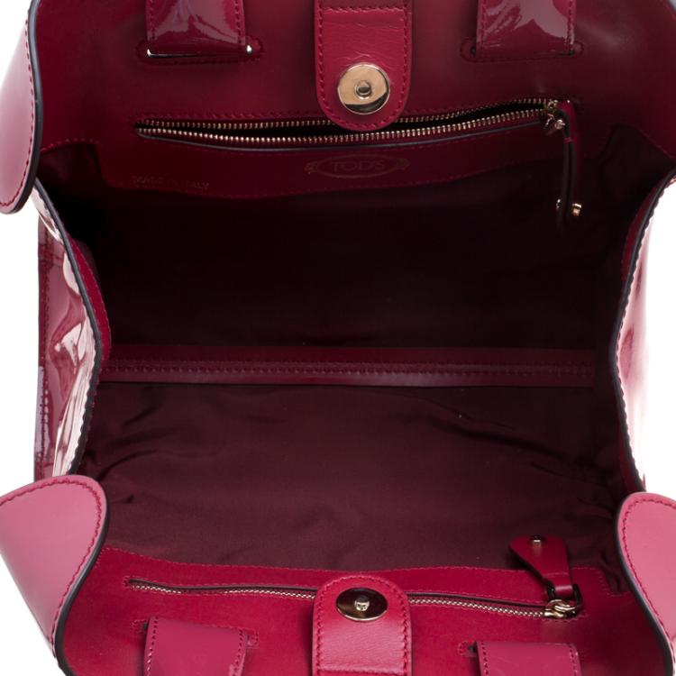 Pre Owned Tod's Magenta Patent Leather Mini Cape Tote