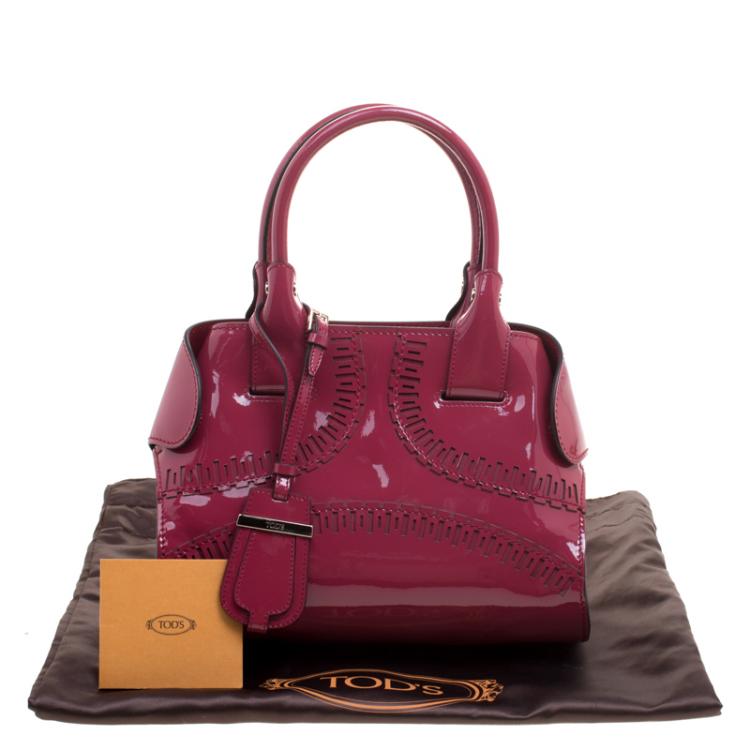Pre Owned Tod's Magenta Patent Leather Mini Cape Tote