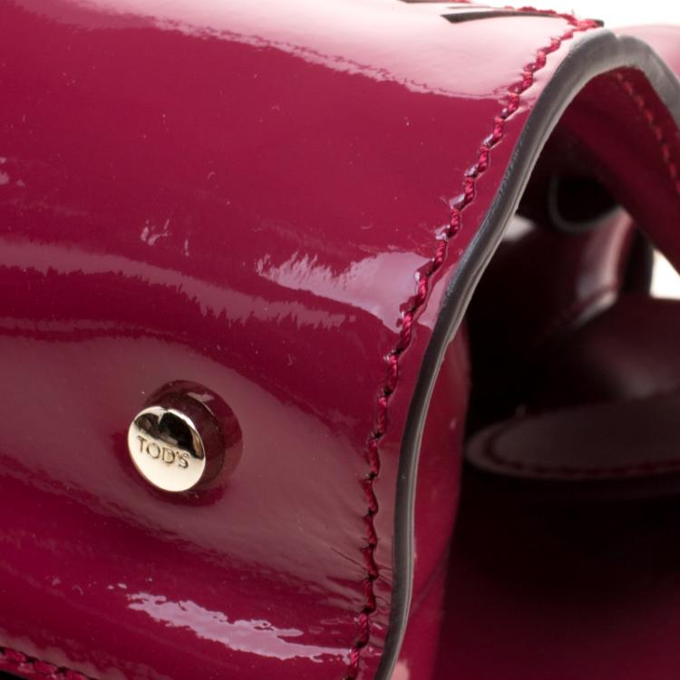 Pre Owned Tod's Magenta Patent Leather Mini Cape Tote