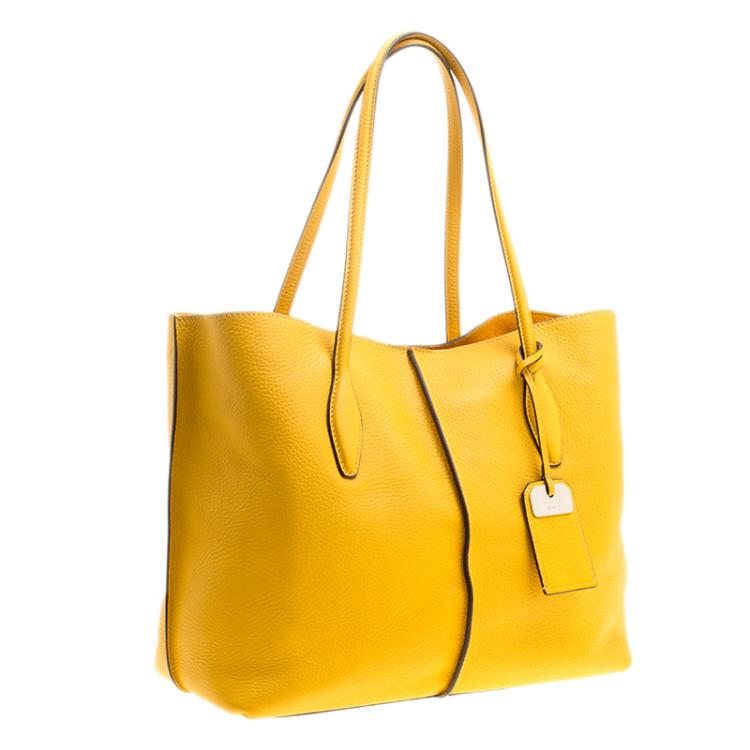 Pre Owned Tod's Yellow Leather Medium Joy Shopper Tote