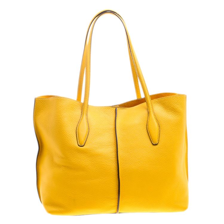 Pre Owned Tod's Yellow Leather Medium Joy Shopper Tote